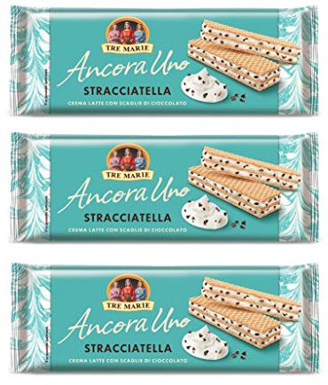 3x Tre Marie Ancora Uno Wafer Stracciatella Waffeln gefüllt mit Milchschokolade Creme und Schokoladenstücke 140g