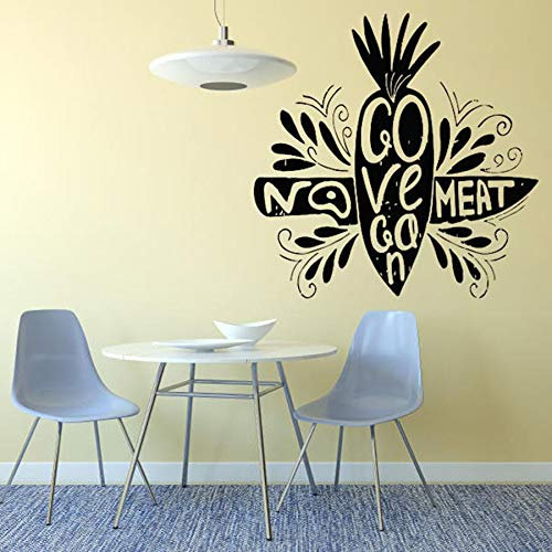 NSRJDSYT Kein Fleisch Wandtattoo Go Vegan Zitat Vegetarisches Restaurant Küche Inneneinrichtung Vinyl Wandaufkleber Karotte Wandkunst 74x74cm