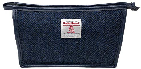 Scott MacKenzie Harris Tweed Kosmetiktasche, Fischgrätenmuster, Blau / Schwarz