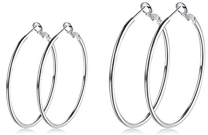 Creolen Silber 925 Ohrringe Set- 2 Paar Hypoallergen Große Huggies Creolen Silber Damen Ohrringe Silber 925 Set Piecing Schmuck zum Dankeschön Geburtstag Weihnachten Damen Herren Geschenke
