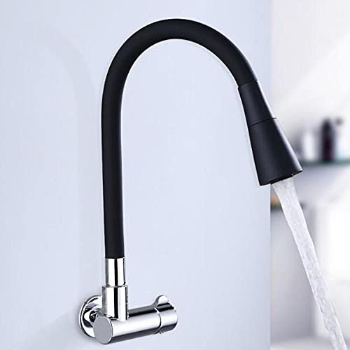 Rubinetto a Muro Solo Acqua Fredda Foro Singolo Girevole Libera Risciacquo Ottone Durevole Miscelatore Lavello Cucina-Nero -A