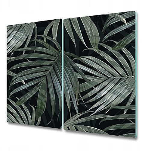 Coloray Glas Schneidebrett 2x30x52cm Herdabdeckplatte Servieren von Speisen Spritzschutz Glasabdeckplatte Gehärtetes Glas Induktionsherdabdeckung - Monstera-Blätter