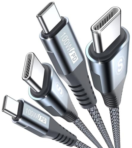 Cavo USB-C a USB-C [100 W, 2 pezzi 2m], USB C [20 V/5A] Cavo di collegamento a fili saldati per MacBook, MacBook Pro, MacBook Air/iPad Pro 2019/2018, Pixel 3, Samsung Note 20 laptop tipoc