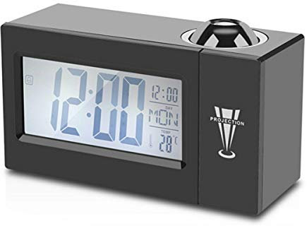 Leyeet Proiettore LCD digitale a LED con proiezione snooze sveglia radio timer retroilluminazione (non include batteria)