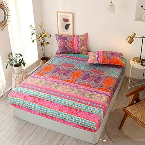 Damier Boho Spannbettlaken 90x200cm Indisch Mandala Muster Boxspring Spannbetttuch mit Gummizug Kinder Mädchen Bettlaken bis 30 cm hohe Matratzen