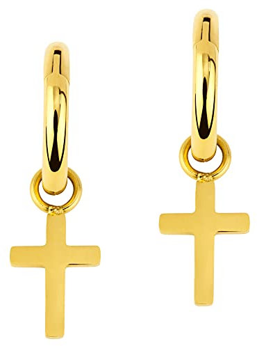 ARTIQO Creolen aus Edelstahl Ohrringe, Creolen mit Anhänger (1,5cm Durchmesser) Statement Ohrringe mit Kreuz Anhänger - wasserfest und hautfreundlich - Modell Kreuz-Gold