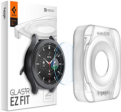 Spigen Glas.tR EZ Fit Schutzglas kompatibel mit Samsung Galaxy Watch 4 Classic 46mm, 2 Stück, Kratzfest, 9H Härte Folie