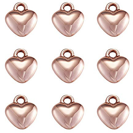 PandaHall 10pcs Alloy Heart Charms Pendants Rose Gold Love Charms Metal Dangle Pendants for DIY Necklace Bracelet Earring Jewelry Making, 12x9.5x5mm