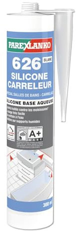 PAREXLANKO - Mastic silicone en base aqueuse - 626 Silicone Carreleur Gris - Spécial carrelage et salles de bains - Antifongique - Idéal pour carreleurs - Bonne adhérence sur support humide - 300ml