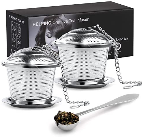 Teesieb Teefilter (2 Stück) Mit Teeschaufel und Abtropfschale-DRAGONTIME 304 Edelstahl Tee-Sieb für losen Tee Kaffee GewüRze,Premium Tee Sieb