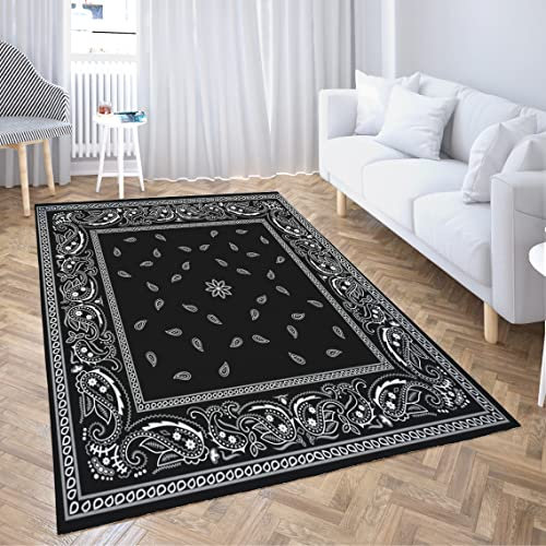 LOKMU Rutschfeste Teppiche, buntes Paisleymuster, Bandana-Muster, Bordüre, Bandana-Schal, weiß, Heimdekoration, Teppich für Klassenzimmer, Wohnzimmer, Schlafzimmer, Esszimmer, Kindergarten, 1.5x2.8 m
