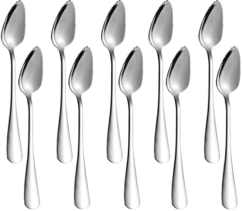 10 st grapefruktskedar, rostfritt stål grapefruktsked redskapsset, tandad kant och tjockt spårhandtag, silver köksverktyg med non-stick plätering för kiwi, efterrätt, äpple, citrusfrukt