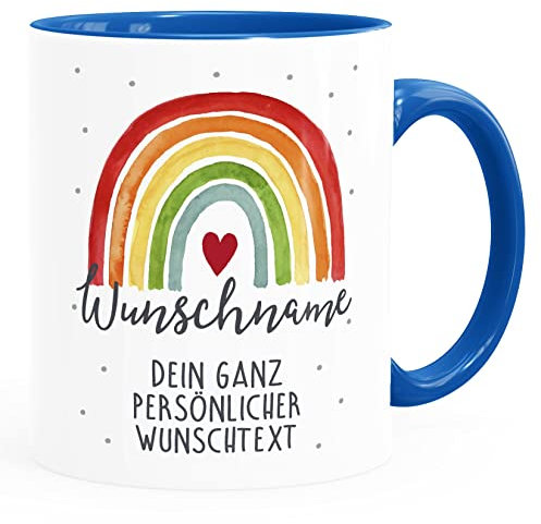 SpecialMe® Kaffee-Tasse Regenbogen personalisiert mit Name und Wunschtext dein eigener Text personalisierbare Geschenke weiß-innen-royal standard