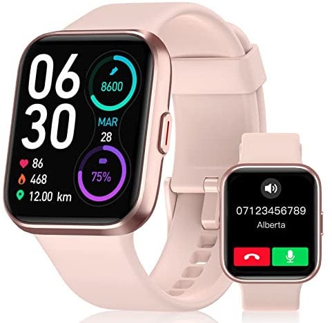 Montre Connectée Femme avec Appels Bluetooth, 1,7 Montre Connectée Moniteur de Fréquence Cardiaque/SpO2/Sommeil/Alexa Intégré, Montre Intelligente 60 Modes Sportifs Notifications pour Android iOS