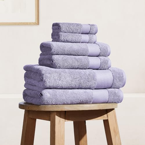 BIOWEAVES 100% Organic Cotton Bath Towel Set | 700 GSM Plush 6-Piece Premium Towel Set GOTS Certified, 2 Bath Towels, 2 Hand Towels & 2 Washcloths - Lavender