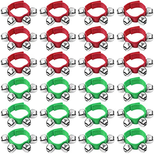 Augshy 24 Stück Weihnachtsarmbänder mit Glöckchen, Jingle Bells Armbänder, Jingle Bell Musikinstrumente für Kinder, Weihnachtsparty Geschenke (12 Rot und 12 Grün)