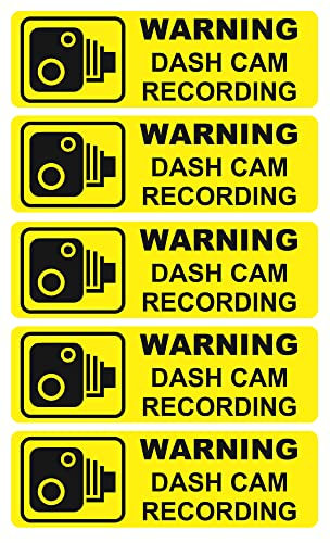 Warning Dash cam Recording Sticker,3.5x1.1 inch 5pcs Yellow Warning Dash cam Recording Sticker for Outside Car