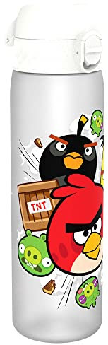 Ion8 Water Bottle, 500ml/18oz, Slim Leak-proof & BPA-Free Drinking Bottle, Secure Lock Prevents Spills, Dishwasher Safe, Carry Handle, Ideal for Adults & Kids - Travel & School, White, Angry Birds