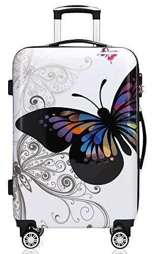 MONZANA® 66L Large 4 Wheeled Suitcase with Telescopic Handle | 68x43x27cm Lightweight Durable ABS Hard Shell | Vibrant Butterfly Design | Hand Luggage | 4 Wheels | 3 Digit Combination Lock
