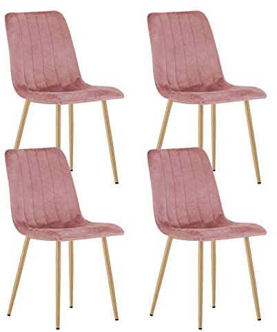Home Collective Polsterstuhl Esszimmerstuhl Wohnzimmerstuhl Stuhl Bequemes und strapazierfähiges Design mit rosa Samtsitz und holzfarbenen Beinen, 90 cm Höhe, 120 kg Belastbarkeit 4er Set