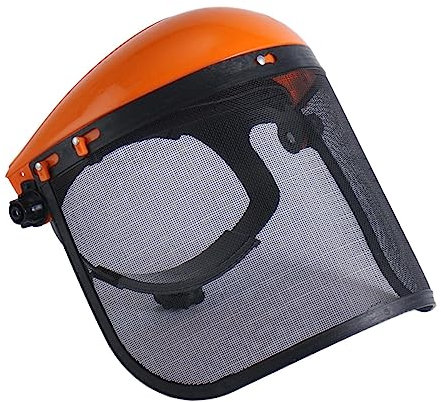 Amagogo Kettensägen-Gesichtsschutz, professioneller Schutz mit Stahldrahtgeflecht, stabiler, verstellbarer Kopfbandschutz für Gartenarbeit, Orange