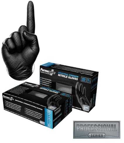 PERMASAFE Heavy Duty Black 6 Mil Nitrile Gloves with Non-Slip Diamond Texture - X-Large (Pack of 100)