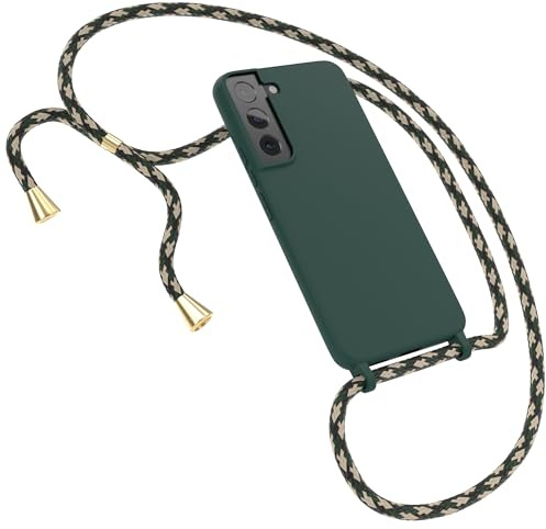 EAZY CASE - Handyhuelle mit Kordel zum Umhängen - Samsung Galaxy S22 5G Ultra Dünn, Flexibles Silikon, Fallschutz, Guter Griff Handyhülle, Nacht Grün/Grün Camouflage Clips Gold