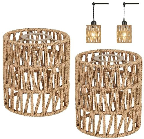 MeYuxg 2 Stücke Lampenschirm Boho, Rattan Lampenschirme Retro für Hängelampe Stehlampe Tischlampe Lampenschirm, für Wohnzimmer Schlafzimmer Heimdekoration