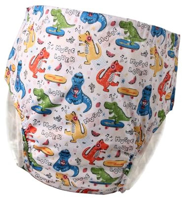Amagogo Stoffwindel für Erwachsene, waschbar, Windelüberzug, verstellbare Schnalle, seitlich, wiederverwendbar, weiches Material, schnell trocknend, Dinosaurier XXL