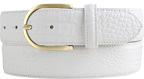 BELTINGER Damen-Gürtel mit goldener Gürtelschnalle und Krokoprägung 4 cm | Leder-Gürtel 40mm Kroko-Optik Damen | Kroko-Muster 4cm