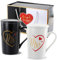 Wisebom Tazas de Mr y Mrs de Cerámica, Juego de Tazas para Parejas, Taza de Café Regalo para Pareja Nupcial Juego de 2 Tazas con Tapa y Cuchara Regalo Ideal para Bodas, San Valentín,Navidad(400ml)