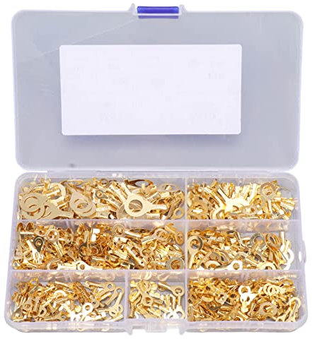 Uadme Capicorda Occhiello, 540 Pezzi Ottone Terminali a Crimpare ad Anello Isolanti Kit, Capicorda Elettrici Occhiello M3 M4 M5 M6 M8 M10, con Scatola Portaoggetti