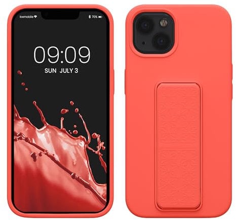 kwmobile Carcasa Compatible con Apple iPhone 13 - Funda para móvil con Soporte y Agarre para Dedo Coral