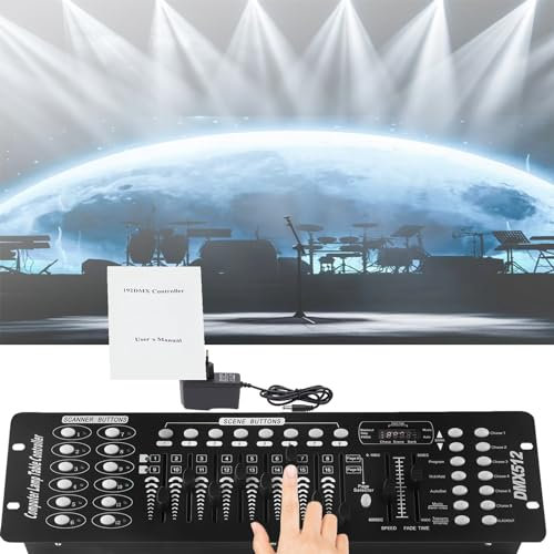 LNNLOO DMX-Controller, 512 Bühnenlicht-Controller, 192 Kanäle, Auslaufschutz, Effektive Wärmeableitung, Geeignet Für Moving-Head-Lichter, Par-Lichter, Oberflächenlichter,Black