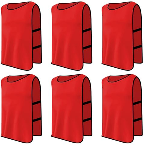 PTJJXA 6 Stück Leibchen Fußball Set, Sports Mesh Bibs, Trainingsleibchen Basketball, Sport Trikot Leibche für Erwachsene, Leibchen Mesh Weste für Training, Trainingsleibchen für Herren Damen (Rot)