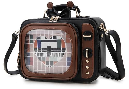 fancybag Ita Women's TV Shoulder Bag Retro TV Design Unique Clear Window Enamel Pin Display Multifunctional Backpack