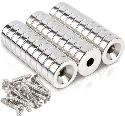 30 Stück Neodym Magnete Extra Stark 10x3 mm Blende 3mm, Senkkopf Rundmagne Magnete Mit Loch, Magnet Stark Flach Klein, Magnet mit Schrauben Topfmagnet für Küchenschrank, Garage