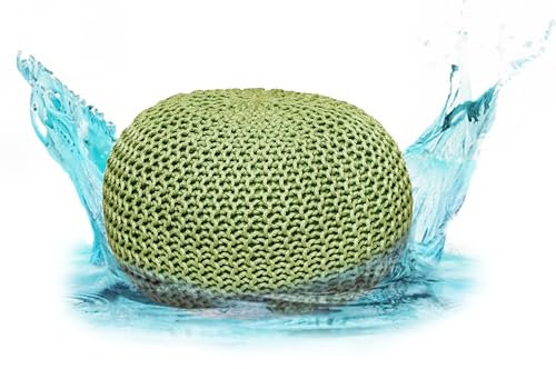 ELYFLAIR® Premium Sitzpouf wasserdicht Ø 55cm oder 45cm - Pouf für Outdoor und Indoor - Sitzhocker in Grobstrick-Optik für Garten, Terrasse, Pool - 100% recycelter Kunststoff (Apfelgrün, Ø45cm)