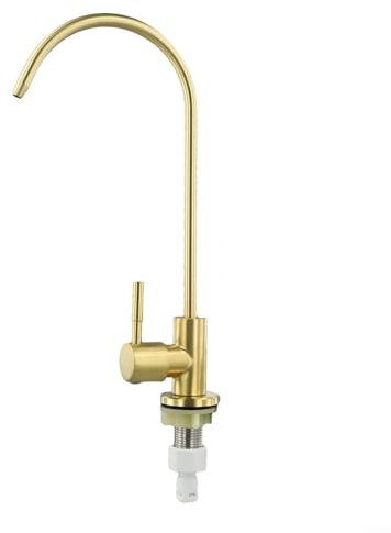 Zilimontt Grifo de acero inoxidable para fregadero de cocina, palanca giratoria para todos los sistemas de filtro de agua y sistemas de ósmosis inversa, filtración avanzada (dorado)