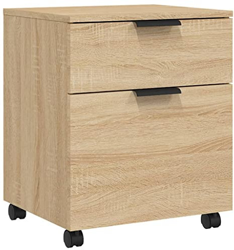 Makastle Caisson Tiroir sur roulettes, Rangement Bureau Mobile, Classeur Mobile à 1 tiroir et 1 Porte, pour Documents, Chêne Sonoma 45x38x54 cm