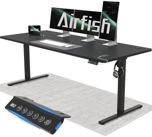 Airfish Höhenverstellbarer Schreibtisch 180x80cm mit USB-Buchse, Schreibtisch Höhenverstellbar Elektrisch mit Memory Funktion, 73-118cm,Schwarz