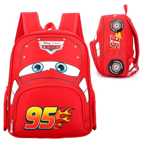 Cars Mochila para niños, Mochila tridimensional Cars para niños, Cars Carrera de Coche Mochila Infantil Escuela Primaria Mochila Ajustable, Mochila de Cartoon, para Que Viajan Escuela Camping, Rojo