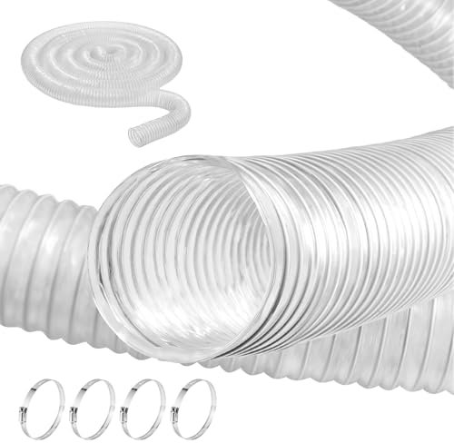 VEVOR Tubo Flessibile di Raccolta della Polvere, 63 x 6100 mm Materiale, Flessibile Trasparente Antiforatura con Bobina di Filo in Acciaio al Carbonio, 4 Morsetti in Scciaio inox 304 Sega a Nastro