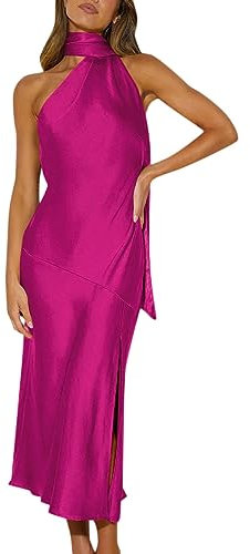 Askwho Robe Rose Poudré Longue élégant élégant Robe de soirée en Satin Robes de Princesse à la Mode et sophistiquées Robe Portefeuille Grande Taille (M)