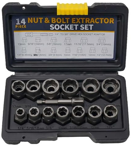 Asfrode Juego de 14 extractores de tornillos y tuercas, juego de extractores de tornillos para aflojar/quitar tornillos fijos, tuercas y extractores