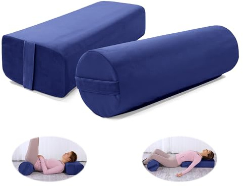 MABOZOO Yoga Bolster Set, Velvet Cover High Density Foam Pillows for Restorative Yoga and Meditation, Rectangular and Cylinder Bolster Pillow Meditation Cushion Pillow For Women Leg
