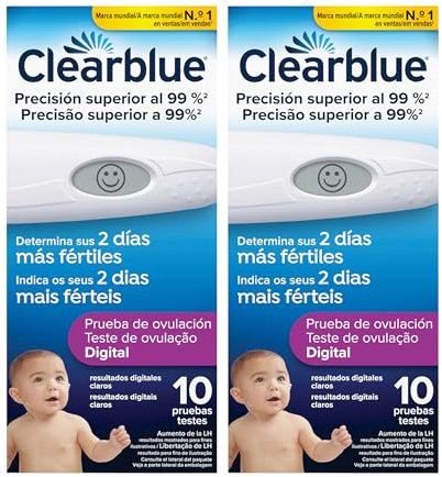 Clearblue Test d'ovulation numérique - 10 tiges de haute précision - Identifie les jours fériés - Résultats clairs sur l'écran - Facile à utiliser - Précision + 99 % - Format amélioré sans plastique -