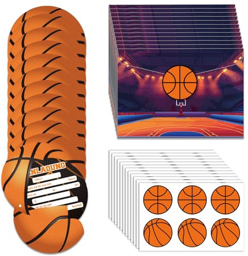 12 Sets Basketball Einladungskarten zum Kindergeburtstag die Kinder Geburtstagseinladung für Alle Basketball Begeisterten Jungen und Mädchen Basketball mit Umschlag und Aufkleber für Geburtstagsfeier