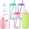 Skylety 9 Pcs Snow Globe Tumbler Supplies for Glitter Snow Globe Kit DIY Glass Cup Gift 16oz Pre Drilled Double Wall Cup with Lid and Straw Squeeze Bottle Funnel Tweezer Bent Syringe(Colorful,Plastic)