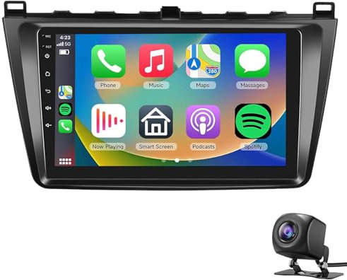 Android 14 Car Radio for Ma-zda 6 2007-2012,9 Inch Touchscreen Car Stereo Head Unit with Carplay Mirror Link GPS Navigation WiFi Bluetooth FM/RDS Radio SWC Dual USB/AUX-in+Backup Camera(Color:P2-CP)